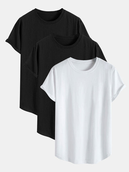 Aquiles® | 3 Pieces Basic Cotton Arc Hem T-Shirts
