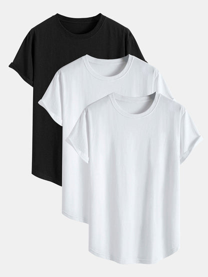 Aquiles® | 3 Pieces Basic Cotton Arc Hem T-Shirts