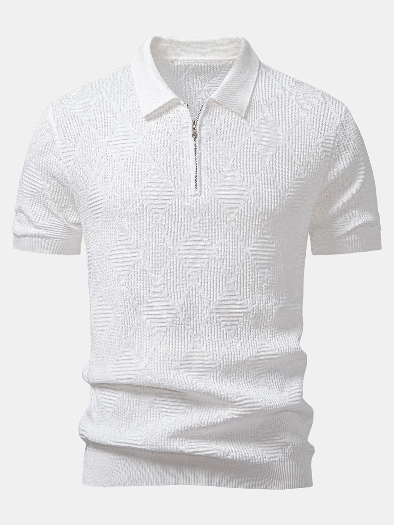 Aiden | Rhombus Textured Zip Up Knitted Polo Shirt
