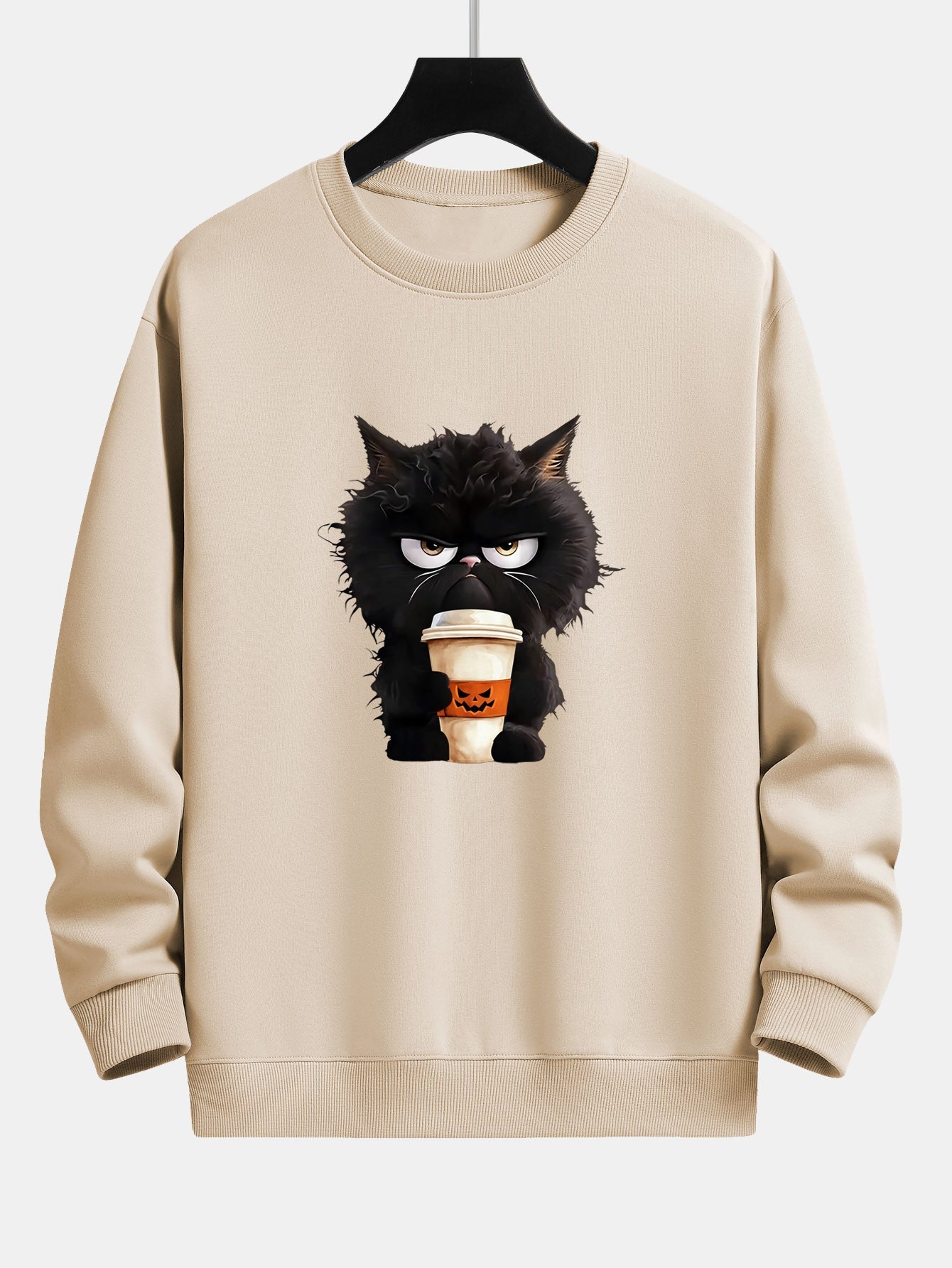 Camilo® | Black Cat Halloween Coffee Print Relax Fit Sweatshirt