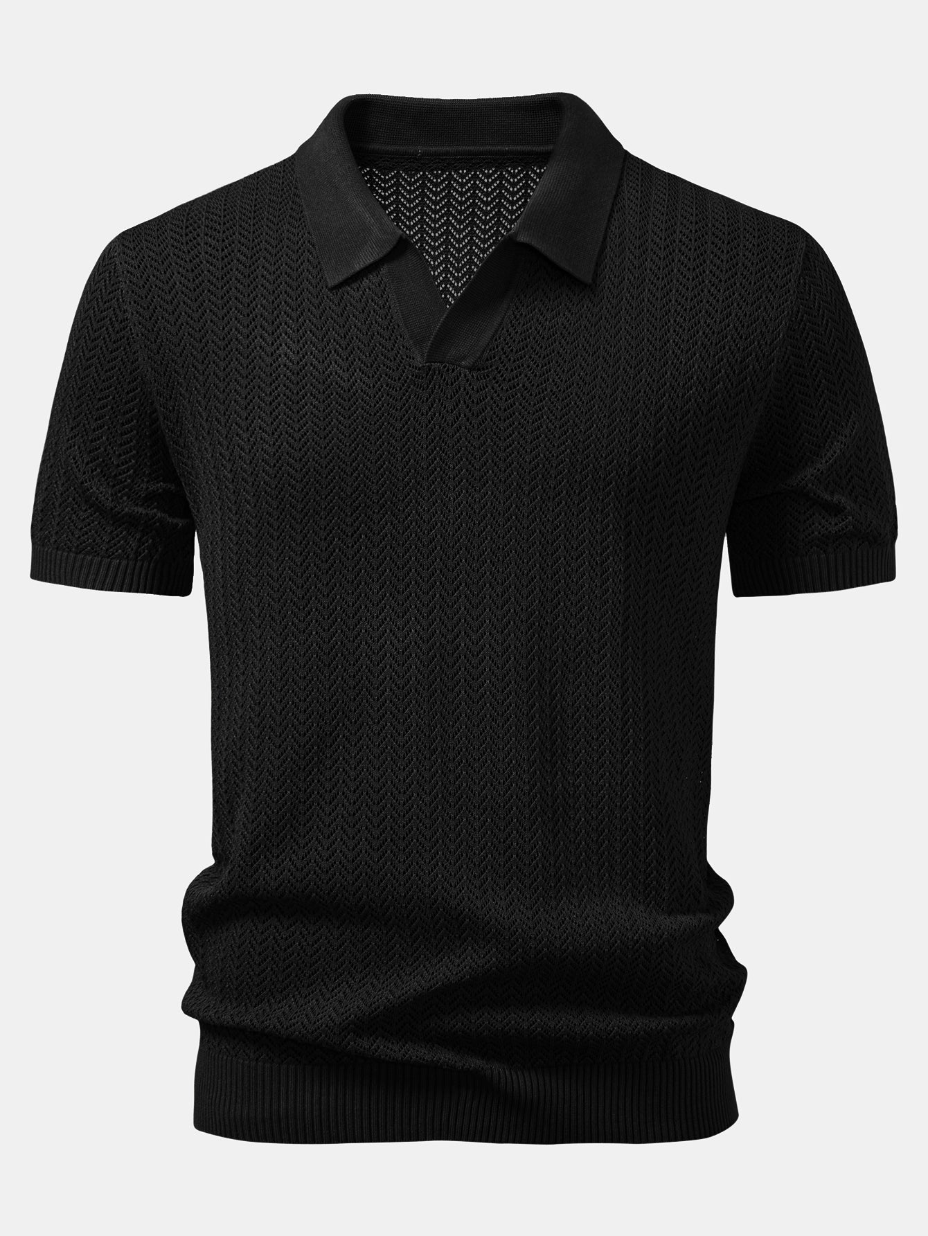 William | Textured Crochet V Neck Polo Shirt