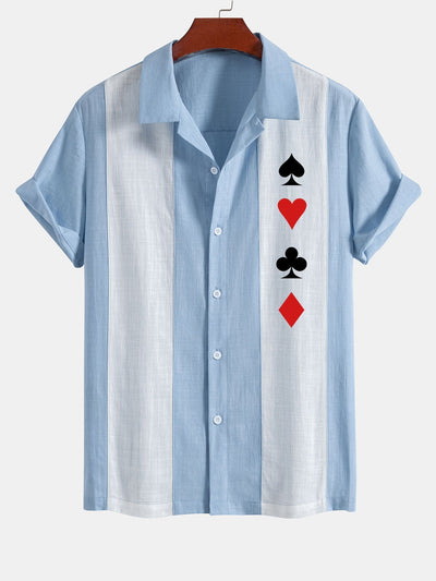 Astin® | Poker Print Linen Look Patchwork Bowling Shirt