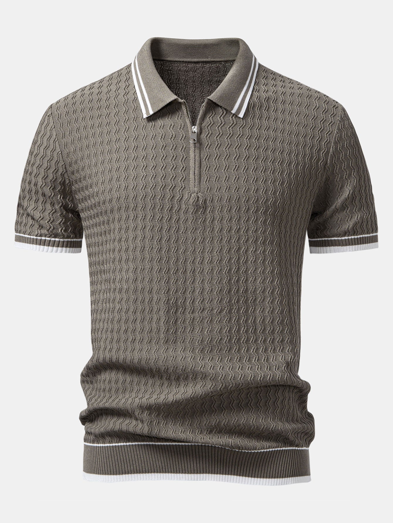 Jackson | Wave Jacquard Zip Up Knitted Polo Shirt