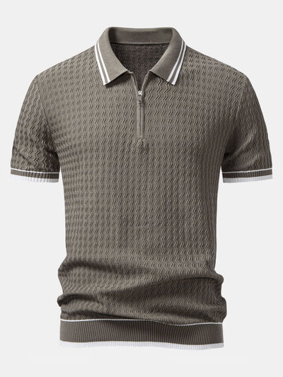 Jackson | Wave Jacquard Zip Up Knitted Polo Shirt