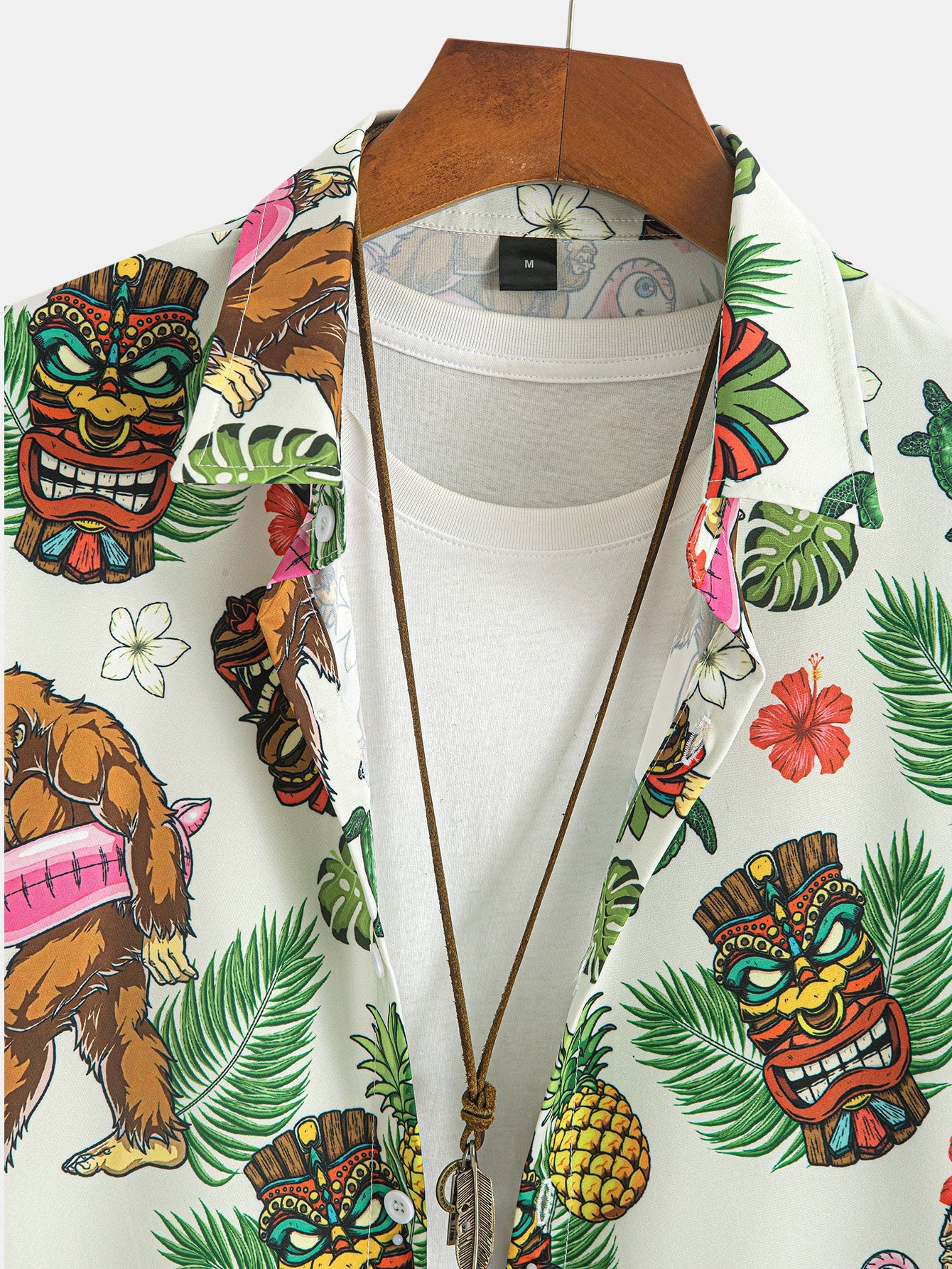 Marvin® | Tropical Tiki Bigfoot Print Button Up Shirt & Man Mid Length Drawstring Swim Shorts