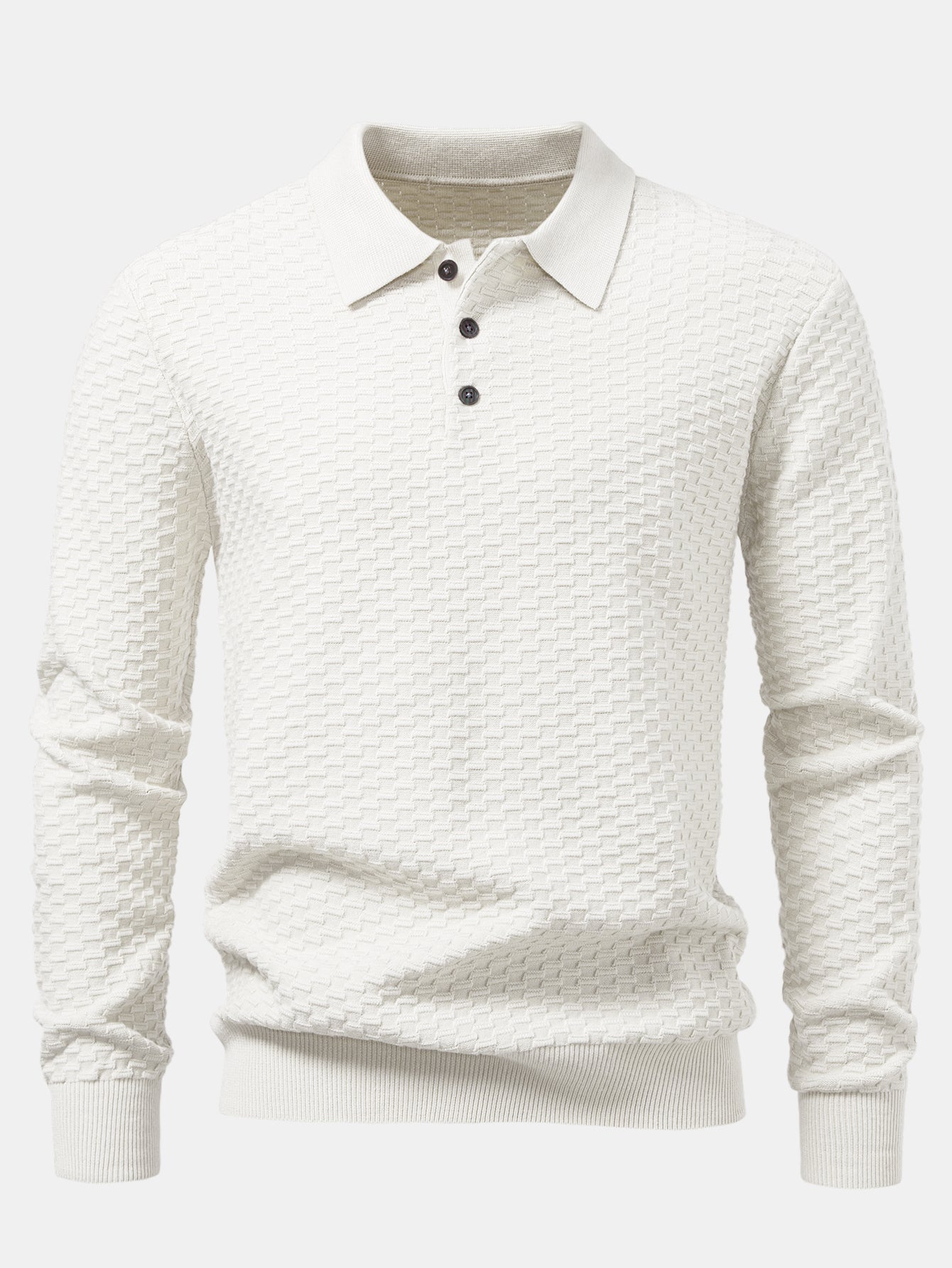 Aquilino® | Long Sleeve Textured Knit  Polo Shirt