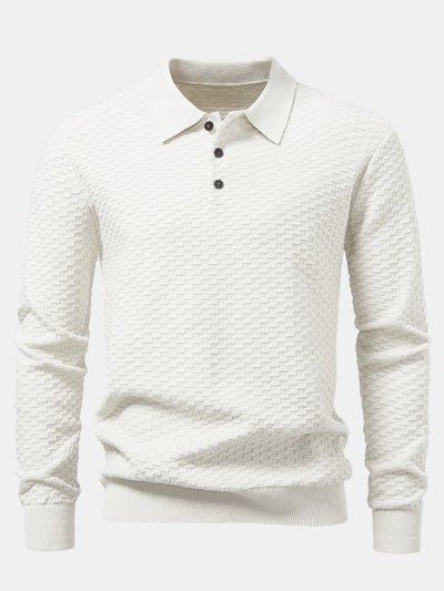 Aquilino® | Long Sleeve Textured Knit  Polo Shirt