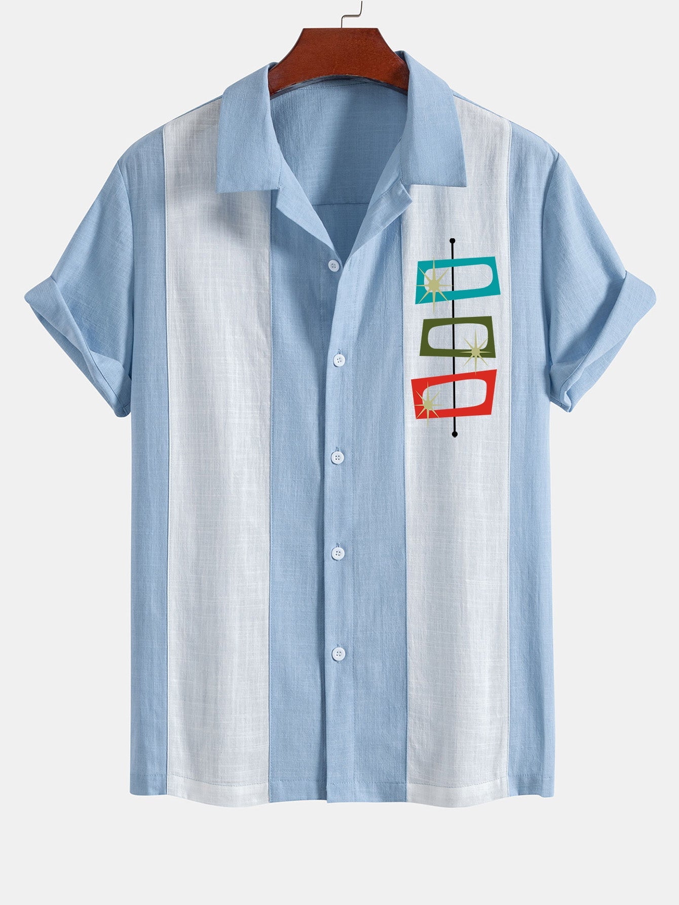 Marco® | Atomic Print Linen Look Patchwork Bowling Shirt