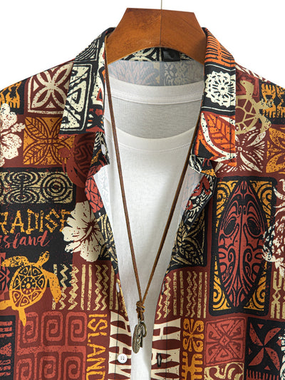 Ismael® | Pineapple Ethnic Hawaii Print Button Up Shirt