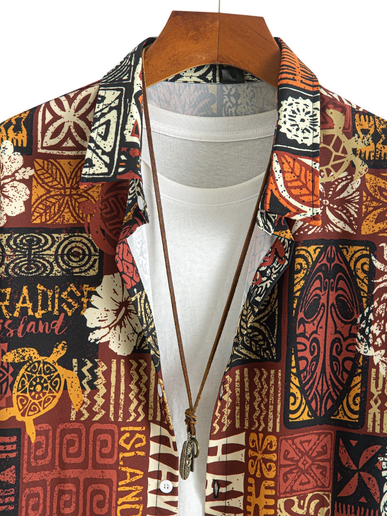 Arie® | Pineapple Ethnic Hawaii Print Button Up Shirt