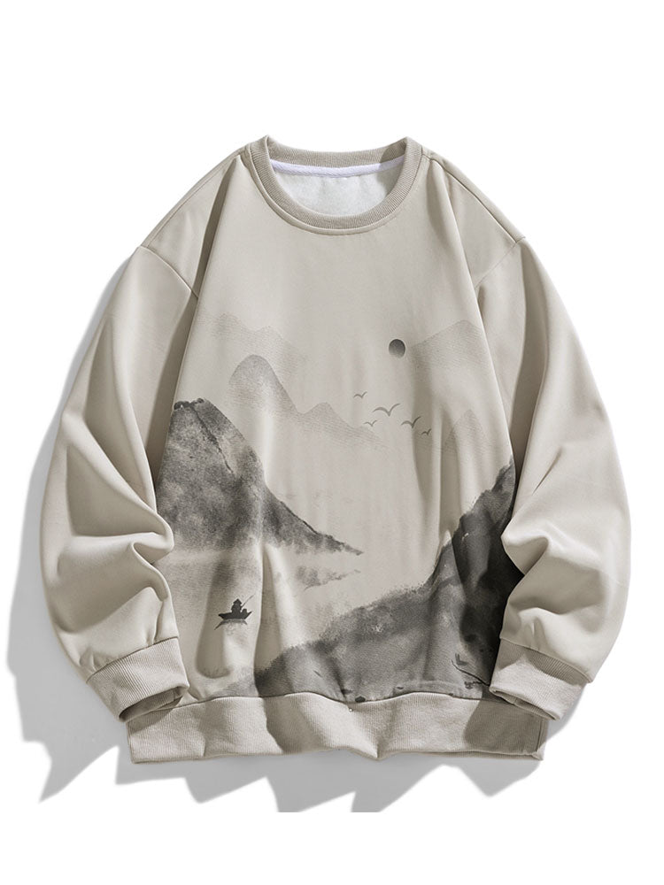 Artemas® | Ink Landscape Print Crew Neck Sweatshirt