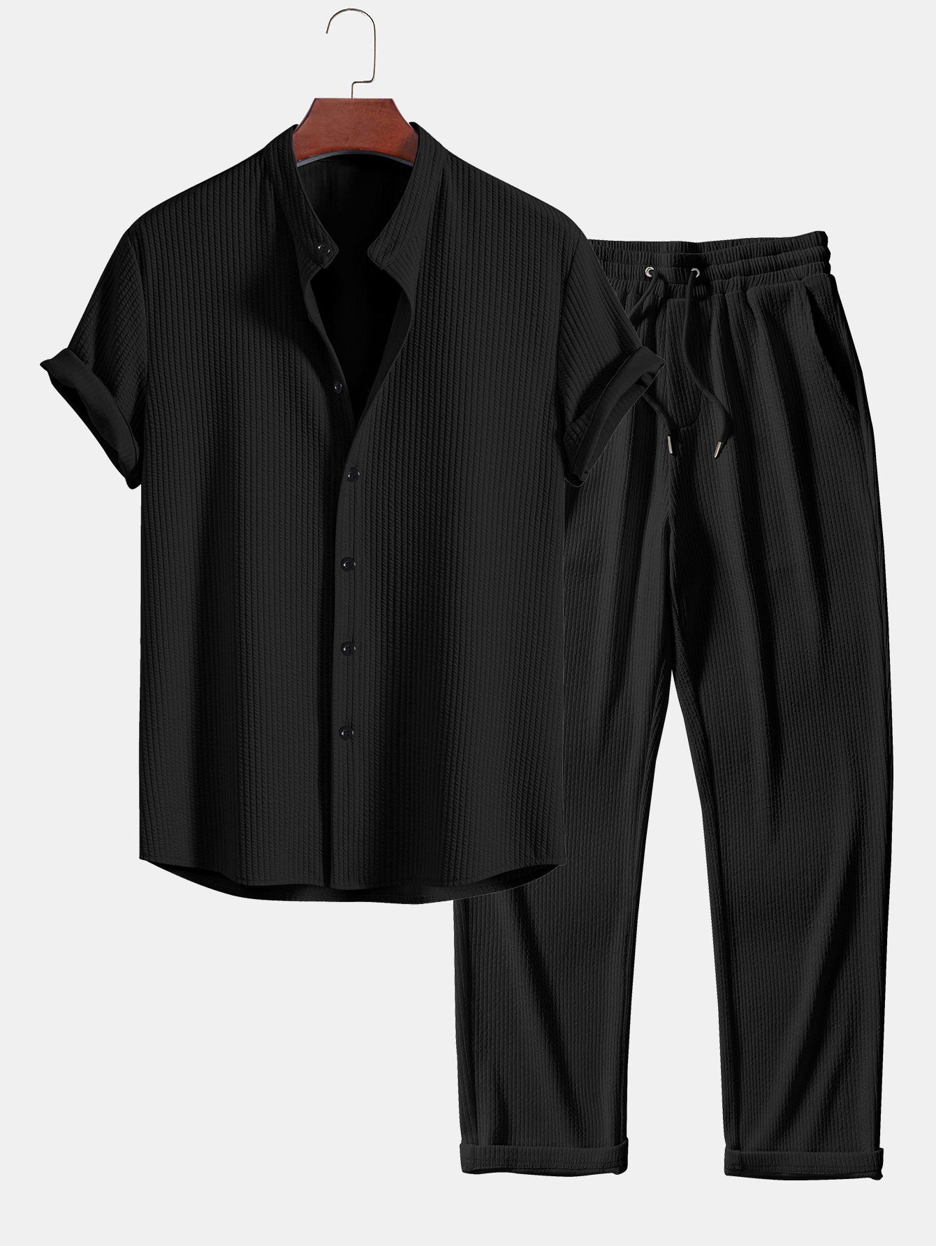 Francis® | Muscle Fit Ribbed Stand Collar Shirt & Straight Leg Ribbed Pants