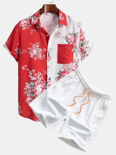 Virgil® | Two Tone Rose Print Button Up Shirt & Swim Shorts