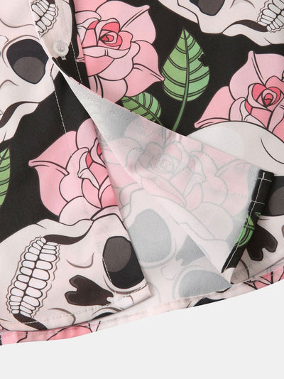 Alanis® | Skull Rose Print Button Up Shirt