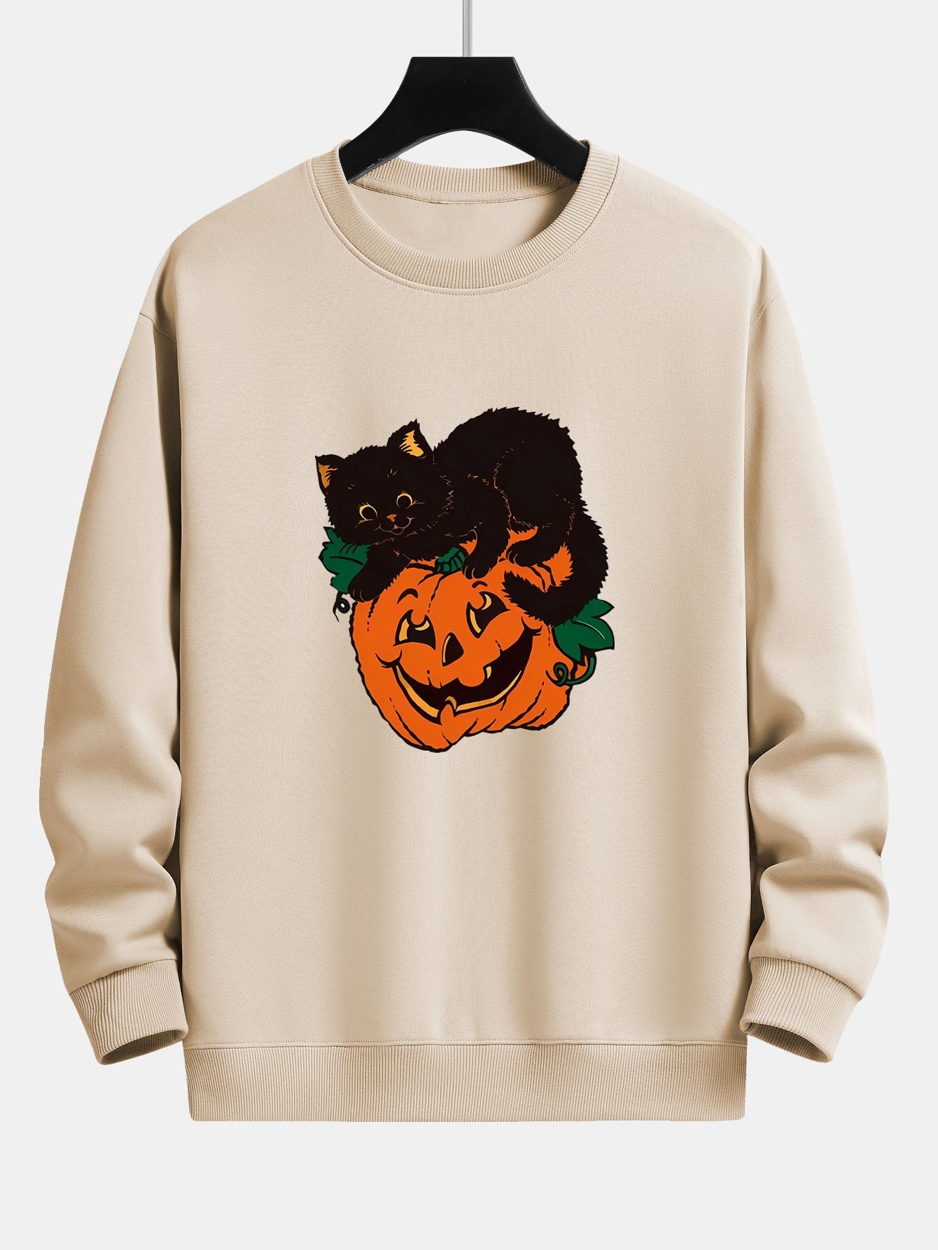 Benicio® | Pumpkin Black Cat Print Relax Fit Sweatshirt