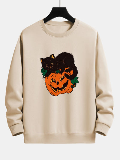 Benicio® | Pumpkin Black Cat Print Relax Fit Sweatshirt