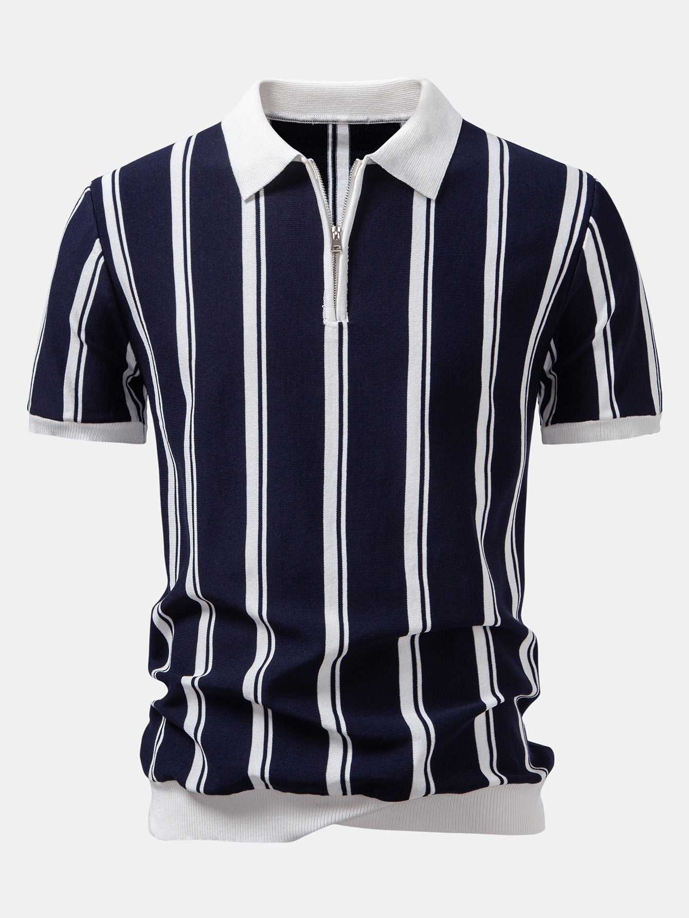 James | Striped Zip Up Knit Polo