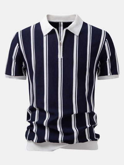 James | Striped Zip Up Knit Polo