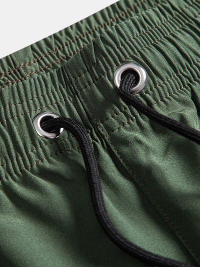 Leon® | Tropical Tiki Bigfoot Print Button Up Shirt & Solid Drawstring Swim Shorts