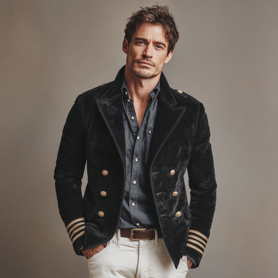 Men's Classic Retro Lapel Doble-breasted Epalette Fax Velvet Jacket