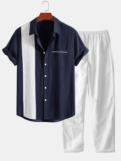 Jonás® | Linen Look Contrast Button Up Shirt & Straight Leg Linen Pants
