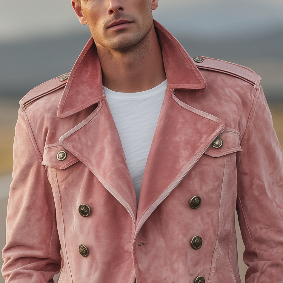 Men's Classic Retro Western Style Lapel Suede Epaulette Double-breasted Jacket