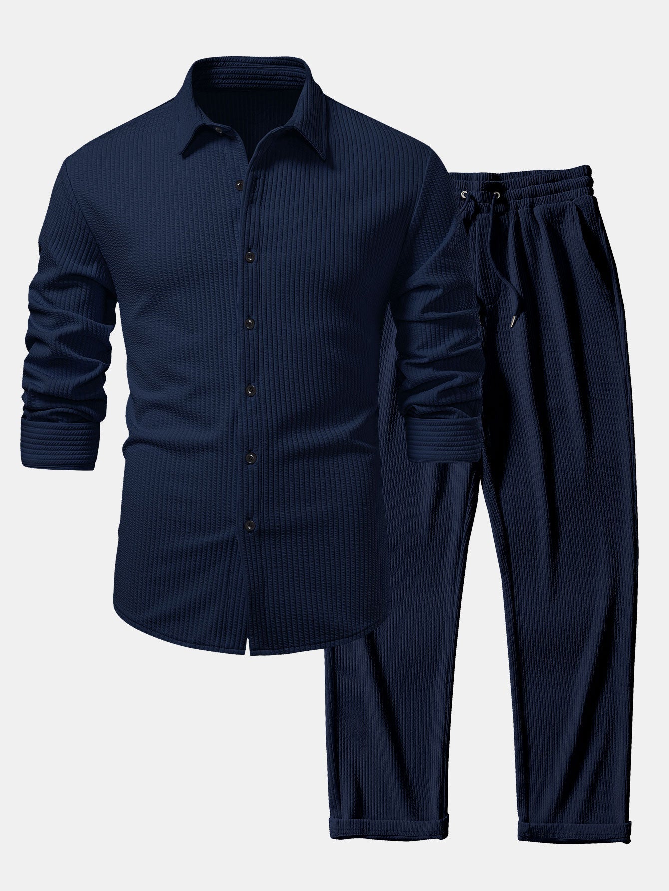 Justino® | Long Sleeve Muscle Fit Ribbed Button Up Shirt & Straight Leg Ribbed Pants