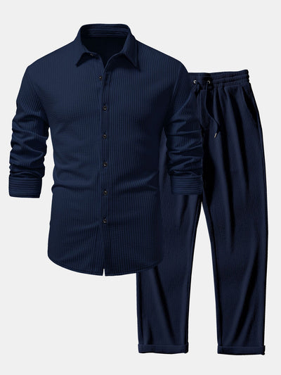 Justino® | Long Sleeve Muscle Fit Ribbed Button Up Shirt & Straight Leg Ribbed Pants