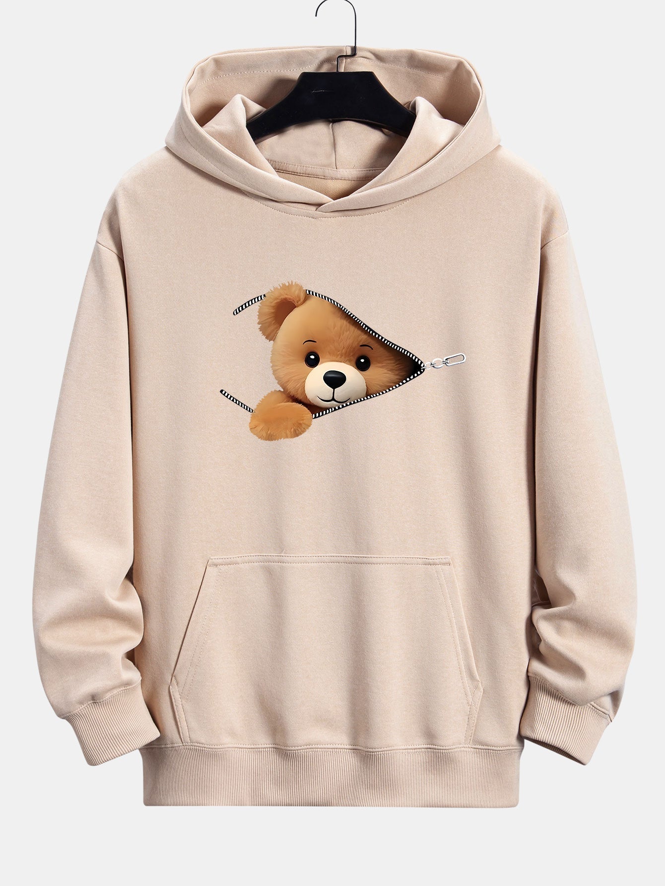 Kellan | Zipper Bear Print Relax Fit Hoodie
