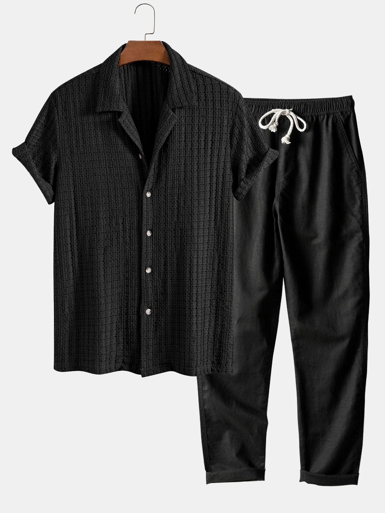 Herbert® | Texture Jacquard Cuban Shirt & Straight Leg Linen Pants