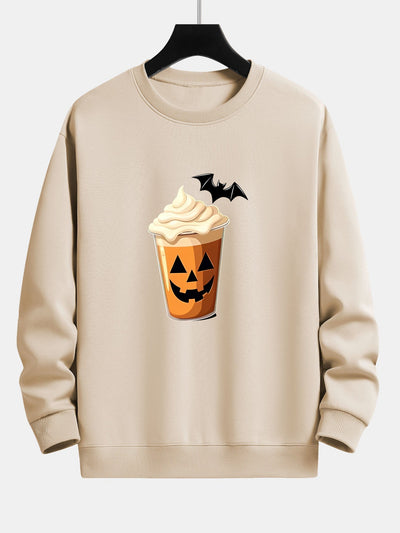 Celestino® | Halloween Pumpkin Drink Print Relax Fit Sweatshirt