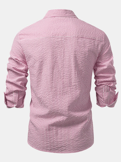 Ignacio® | Seersucker Striped Button Up Shirt & Straight Leg Linen Pants