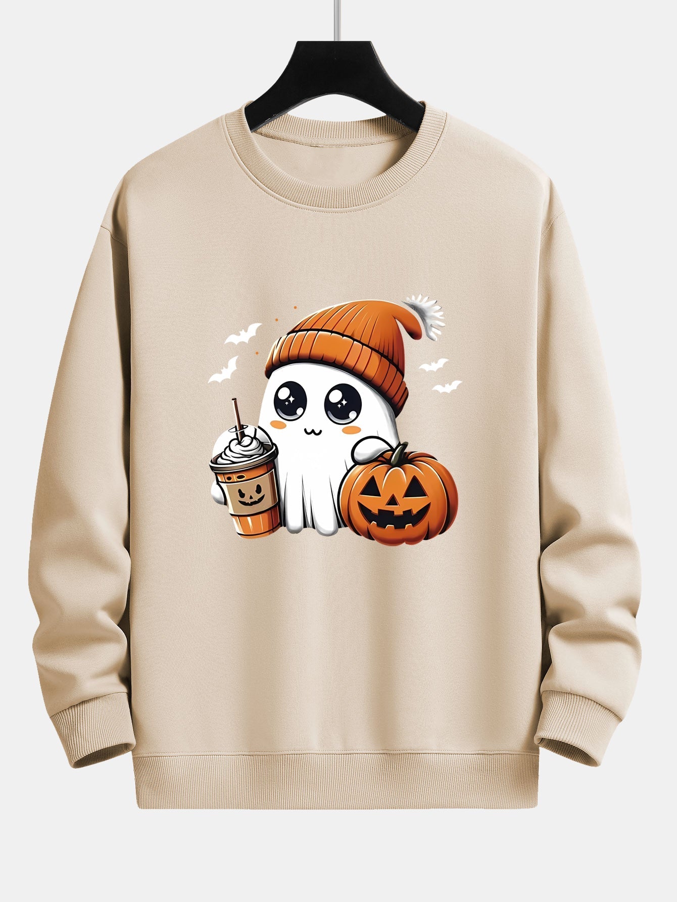 Carmelo® | Halloween Ghost Coffee Pumpkin Print Relax Fit Sweatshirt