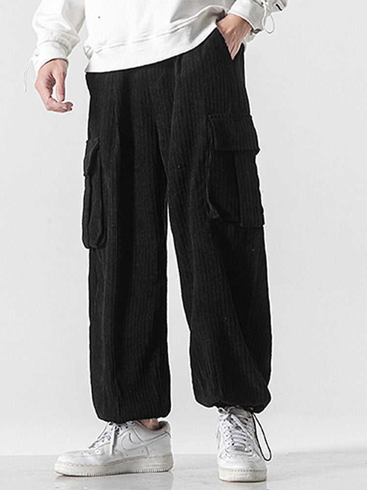 Laudelino® | Relaxed Fit Drawcord Hem Corduroy Cargo Pants