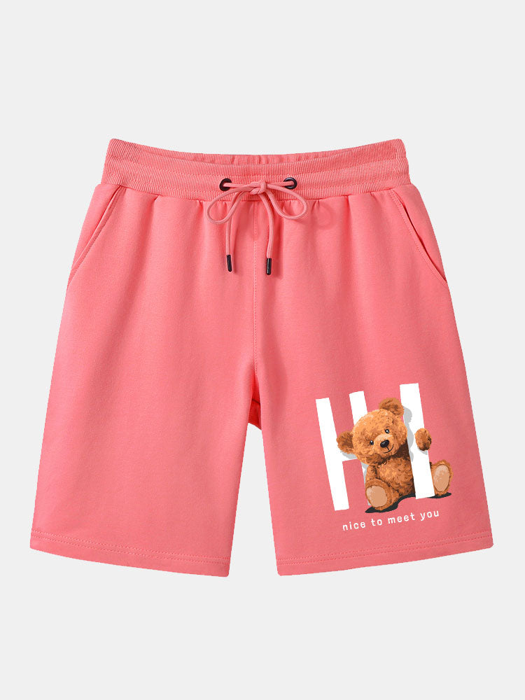Theophilus | Slogan Bear Print Mid Length Shorts