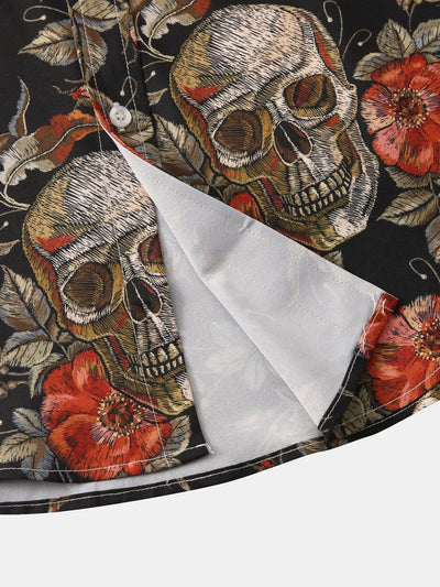 Alain® | Rose Skull Print Button Up Shirt