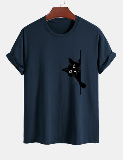 Ulises® | Black Cat Print Cotton T-Shirt