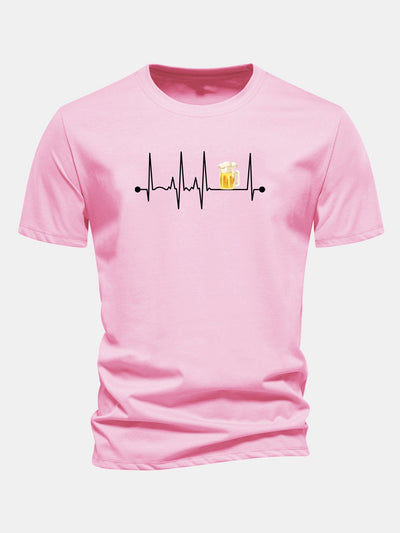Jericó® | Regular Fit Beer Heartbeat Print Cotton T-Shirt