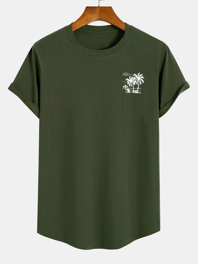 Adrian® | Vacation Palm Tree Print Cotton Arc Hem T-Shirt