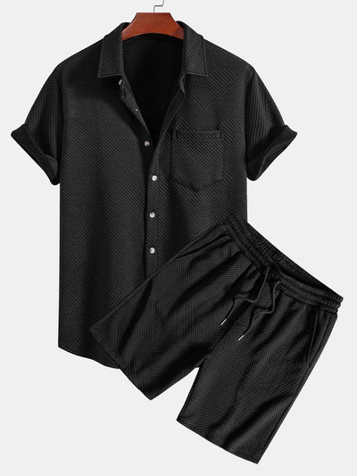 Eleuterio® | Stripe Jacquard Button Up Shirt & Shorts