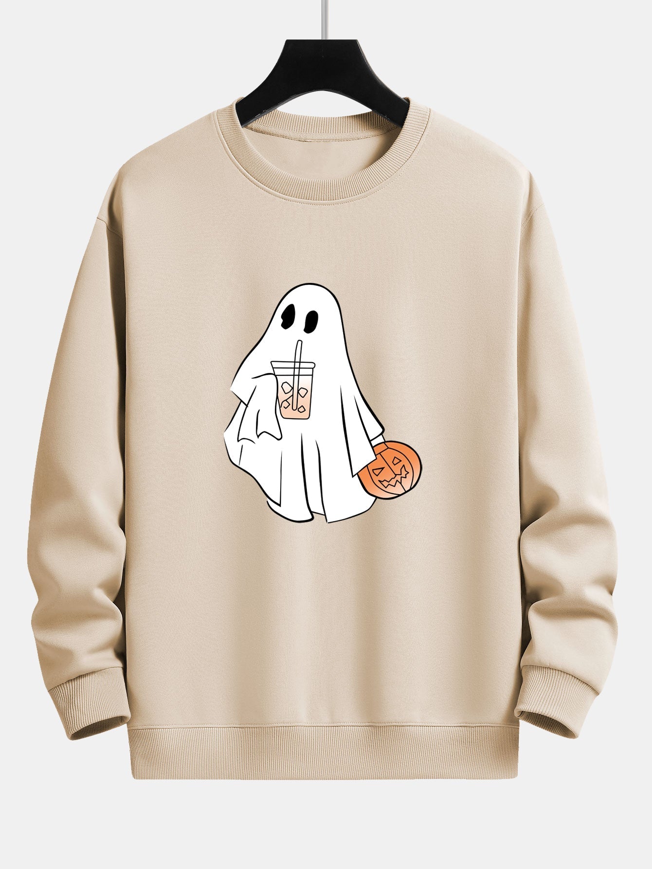 Bruno® | Halloween Ghost Drinking Coffee Pumpkin Print Relax Fit Sweatshirt