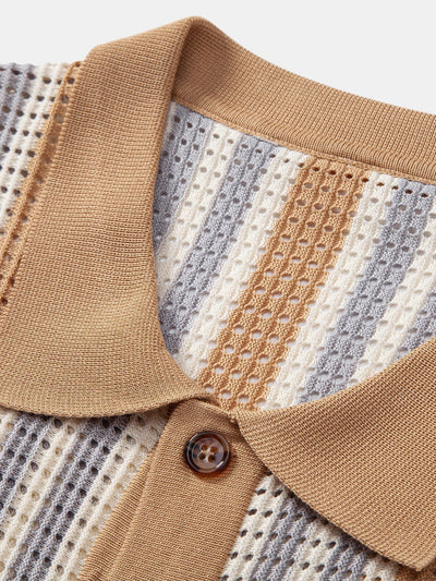 hola STRIPED SHIRT WITH CROCHET EYELETS & STRAIGHT LEG LINEN PANTS