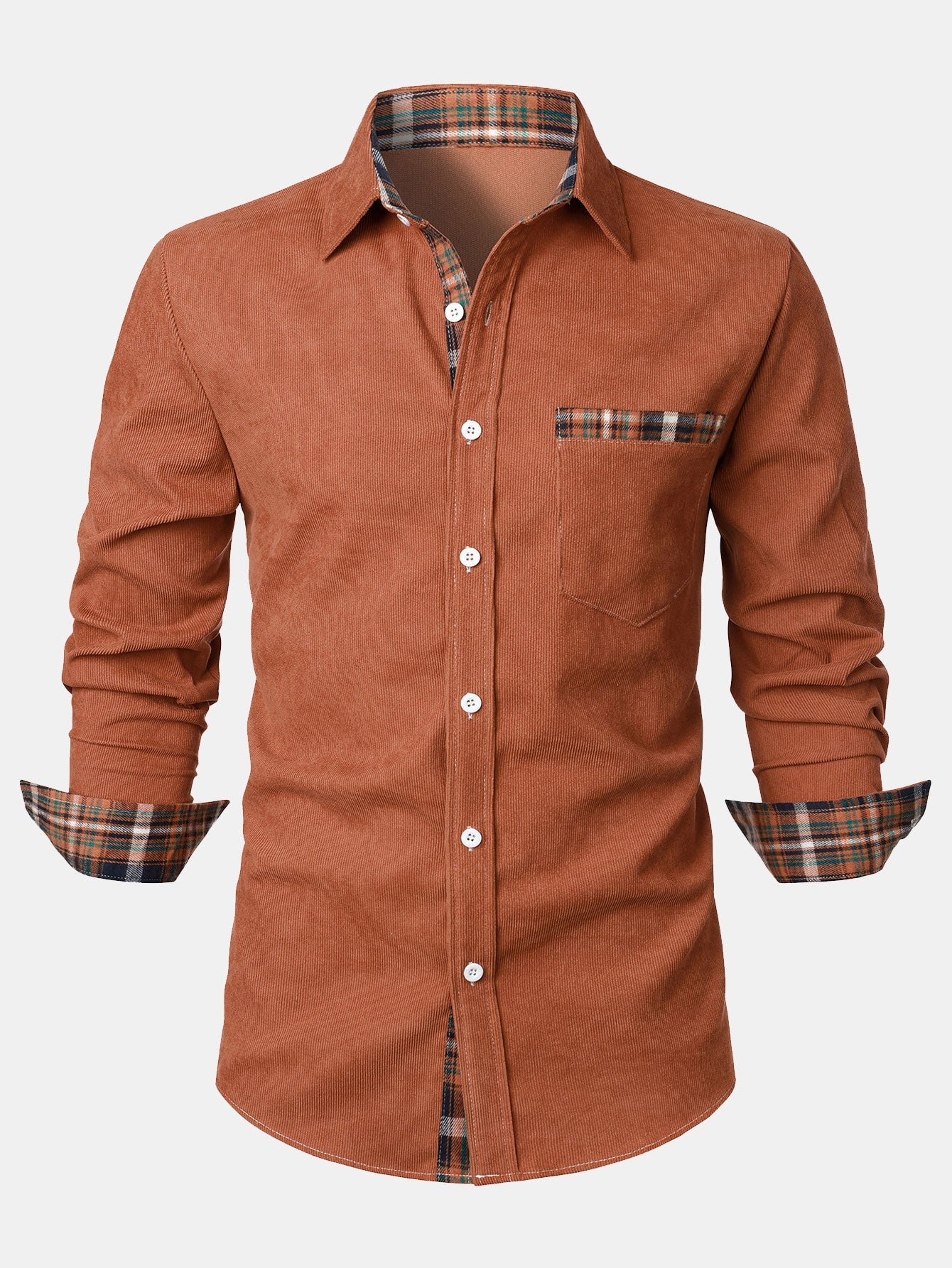 Felicio® | Corduroy Plaid Panel Button Up Shirt