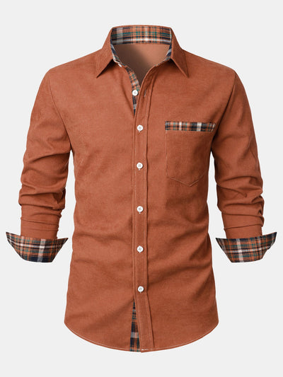 Felicio® | Corduroy Plaid Panel Button Up Shirt