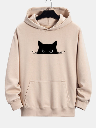 Fausto® | Black Cat Print Relax Fit Hoodie