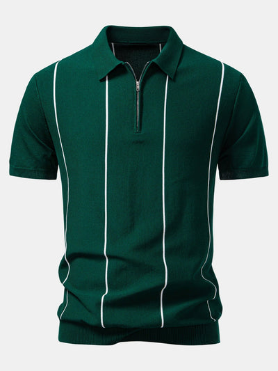 David | Stripe Zip Up Knitted Polo Shirt