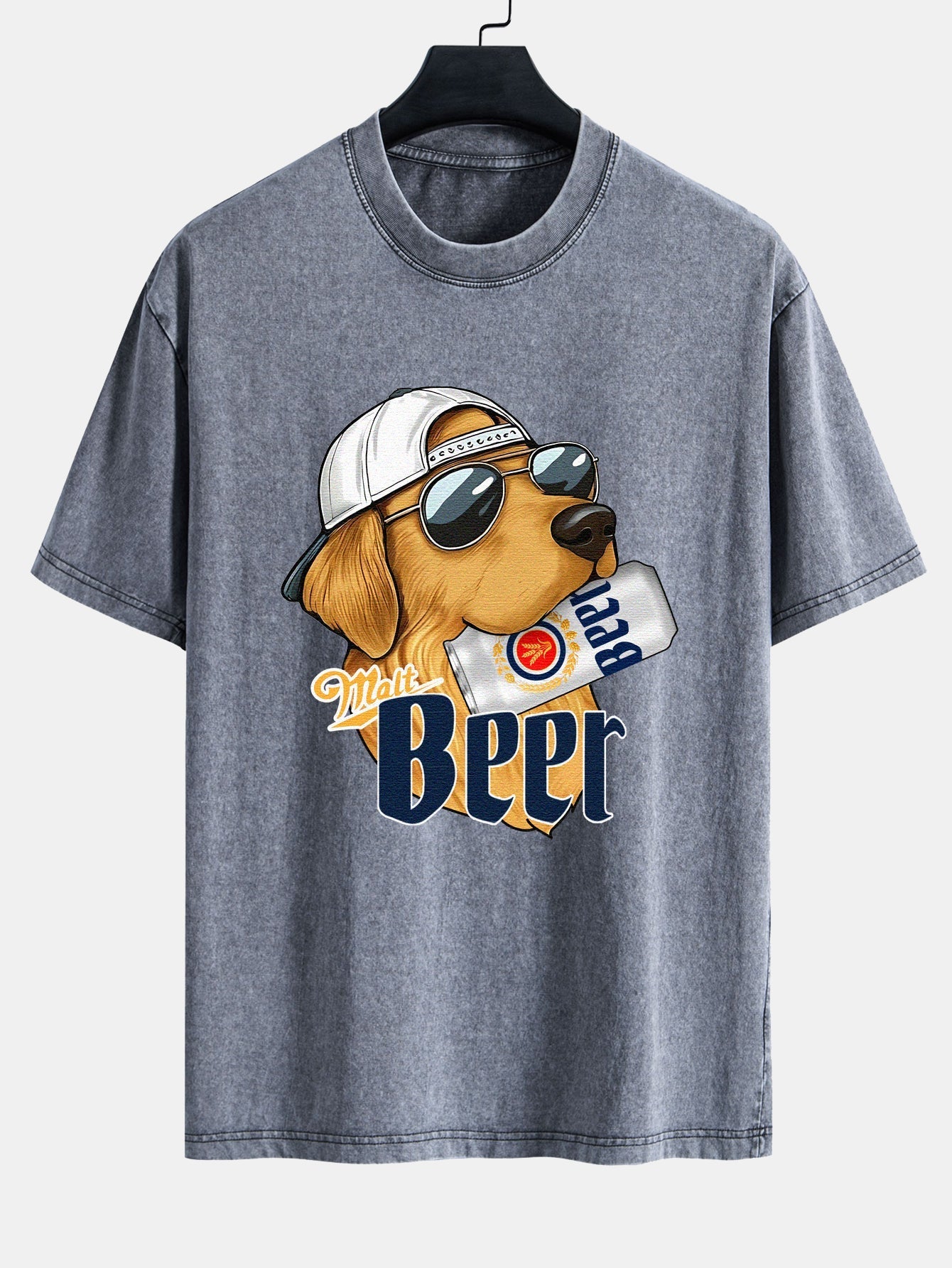 Jano® | Beer Dog Print Washed Distressed Drop Shoulder T-Shirt