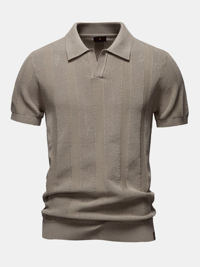 Dominic | Stripe Hollow Knit V Neck Polo Shirt