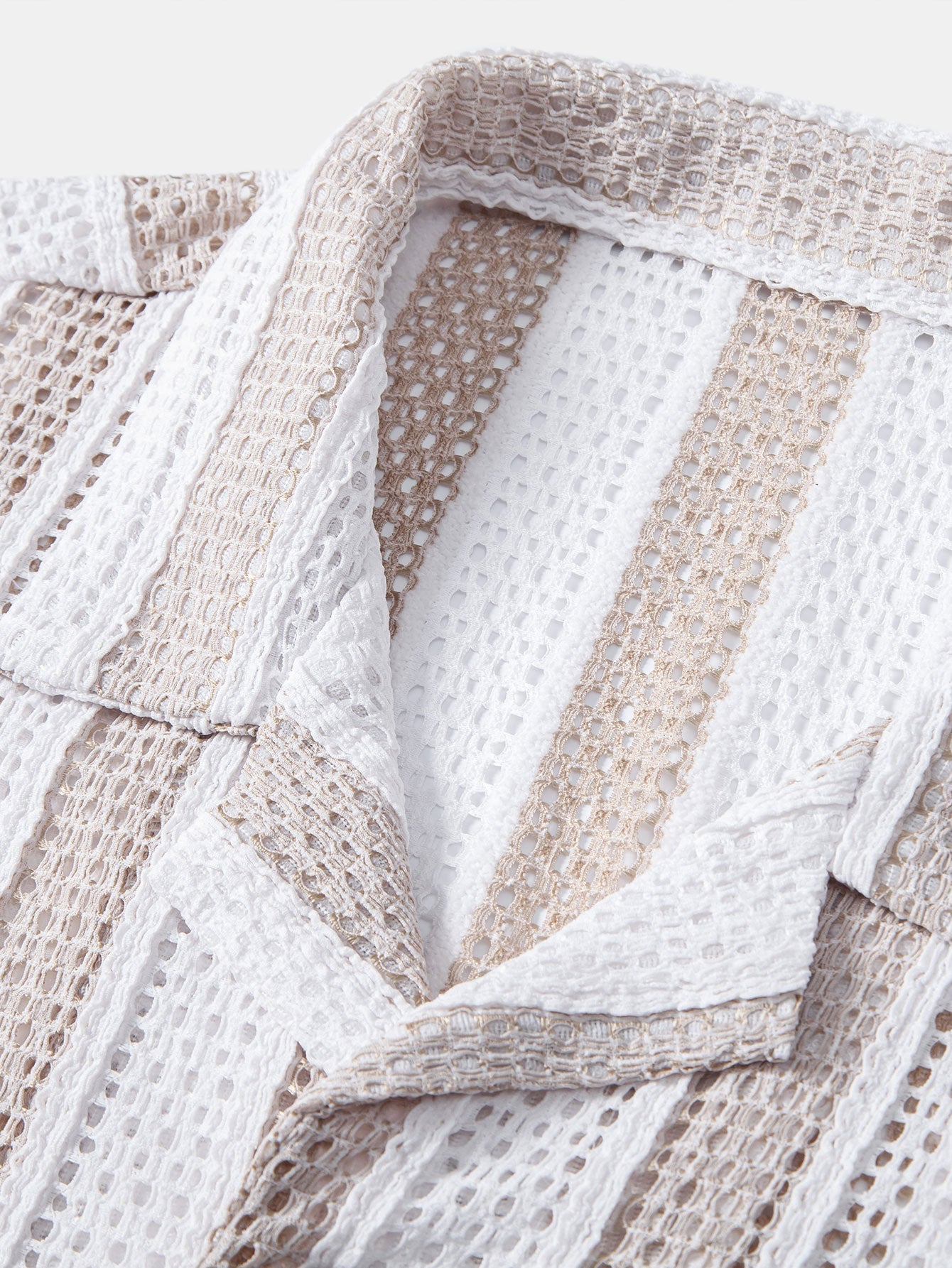 Josafat® | Striped Mesh Cuban Shirt & Wrinkle Textured Straight Leg Pants