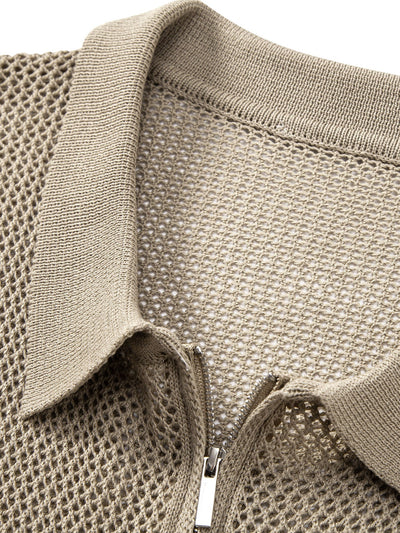 Teodoro® | Eyelet Zip Up Knit Polo Shirt
